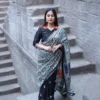 Buy Black Hand Batik Printed Silk Saree