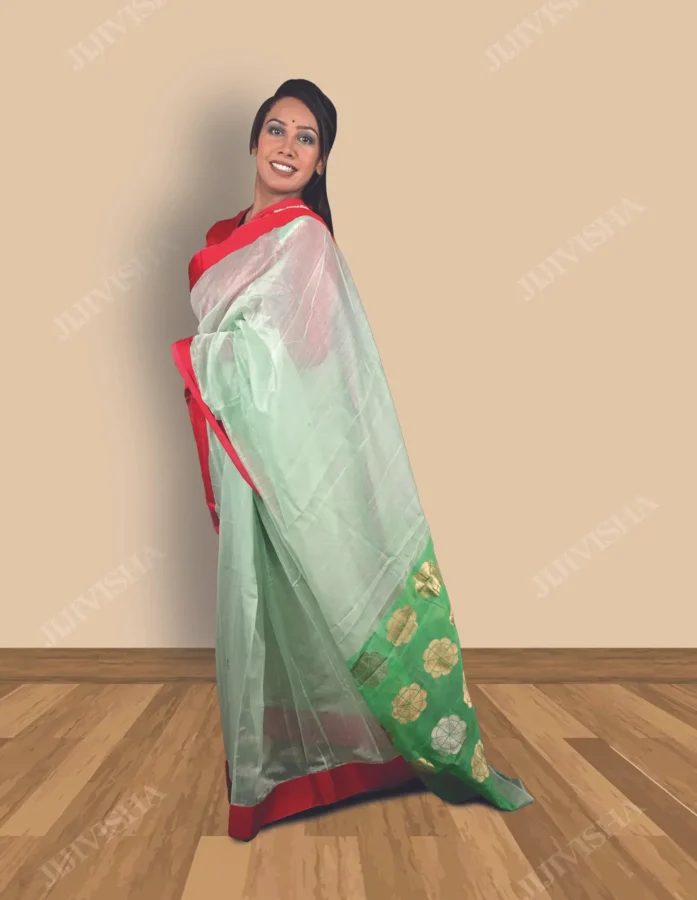 Buy Mint Green Chanderi Silk Saree Online
