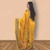 Buy Mustard Kantha Stitch Saree with Tussar Silk Online