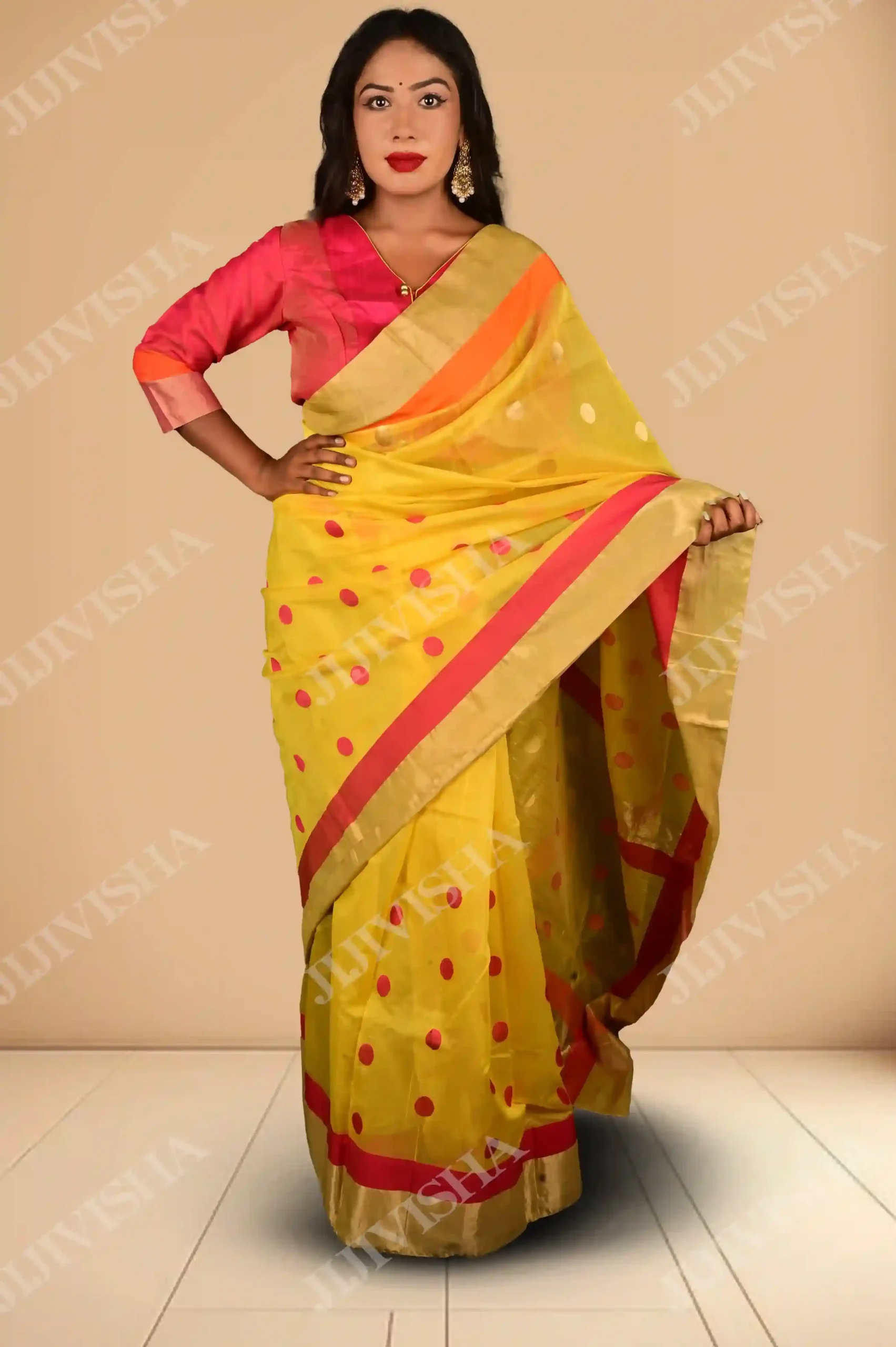 Buy Peeli Chanderi Silk Saree Online