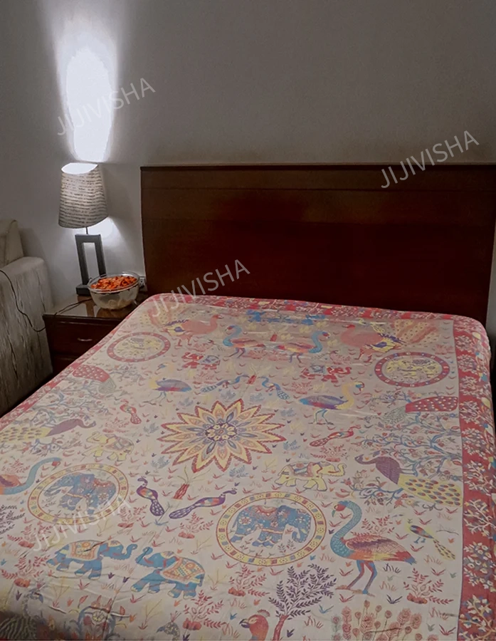 Buy Pink Yellow Blue Reversible Bed Cover Online