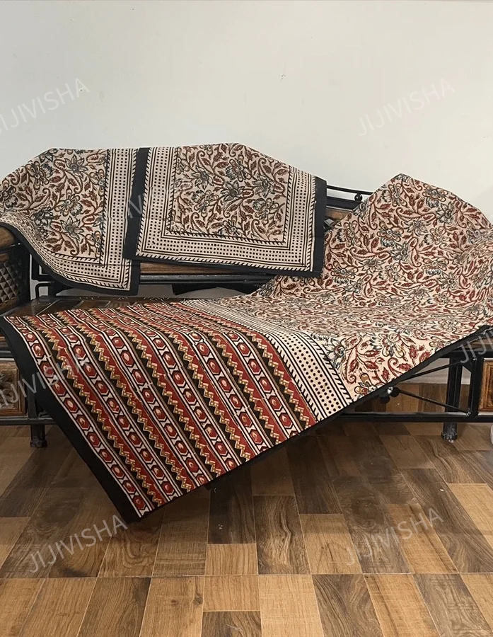 Buy Red Blue & Black Cotton Hand Block Printed King Size Cotton Bedsheet Set