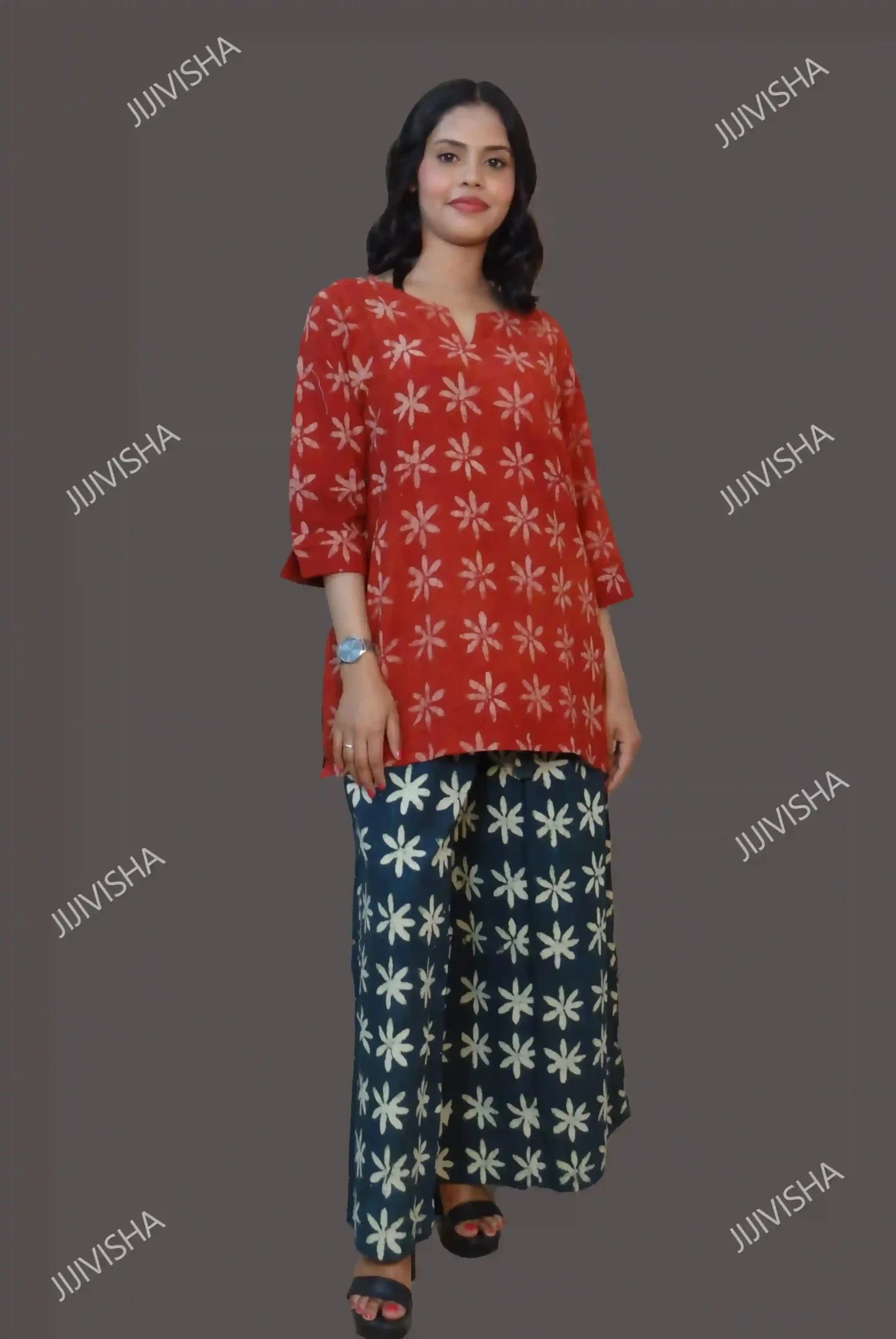 Buy Green & Beige Floral Palazzo Online