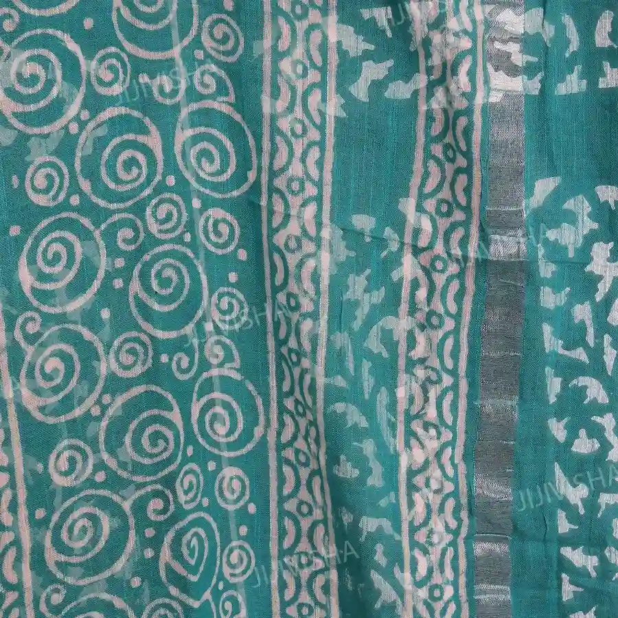 Buy Mint Green and Ivory Floral Hand Block Printed Cotton Dress Material Online