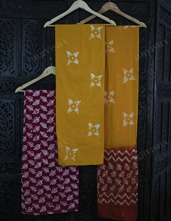 Buy Red and Yellow Leaves Hand Block Printed Dress Material Online