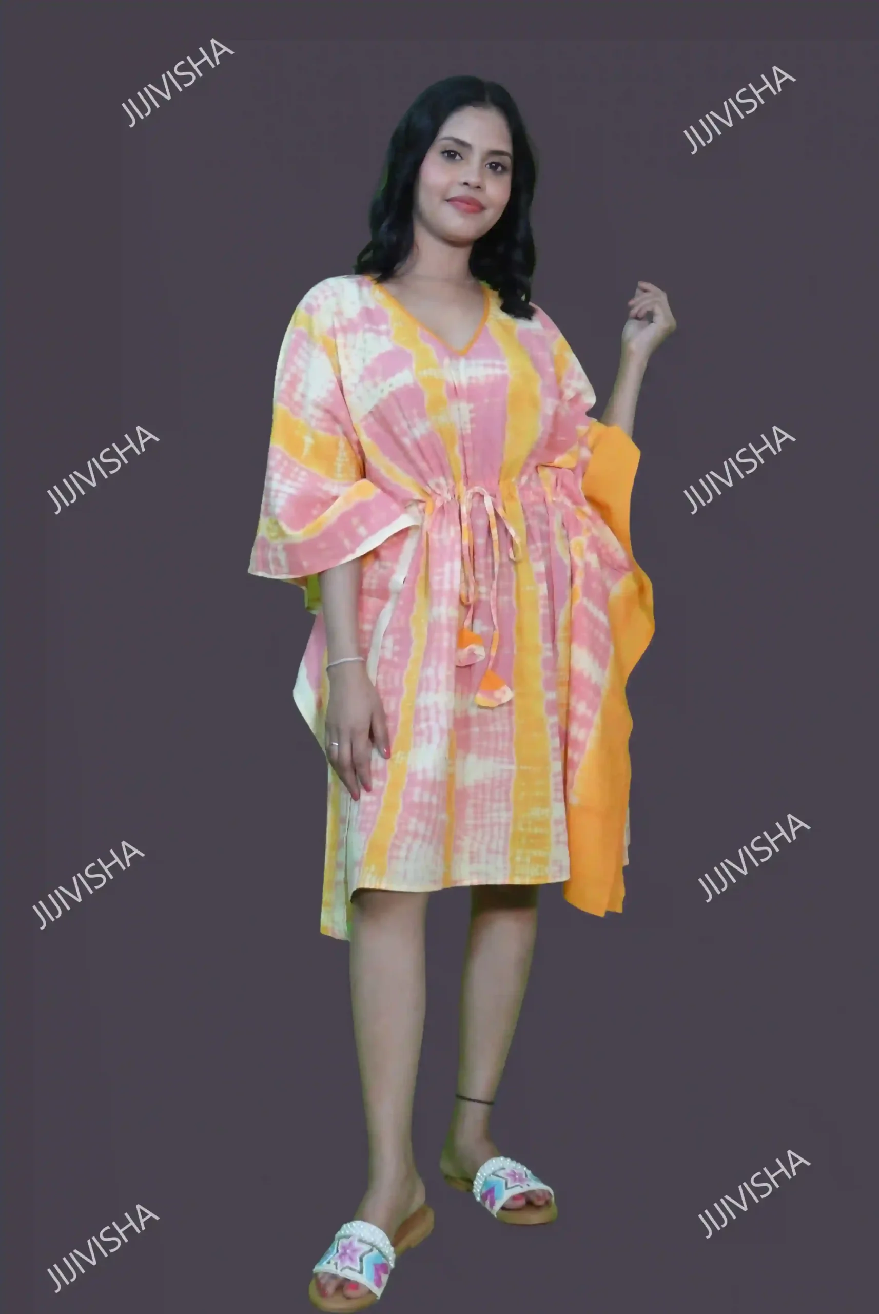 Buy Pink and Yellow Baatik Printed Kaftan Online