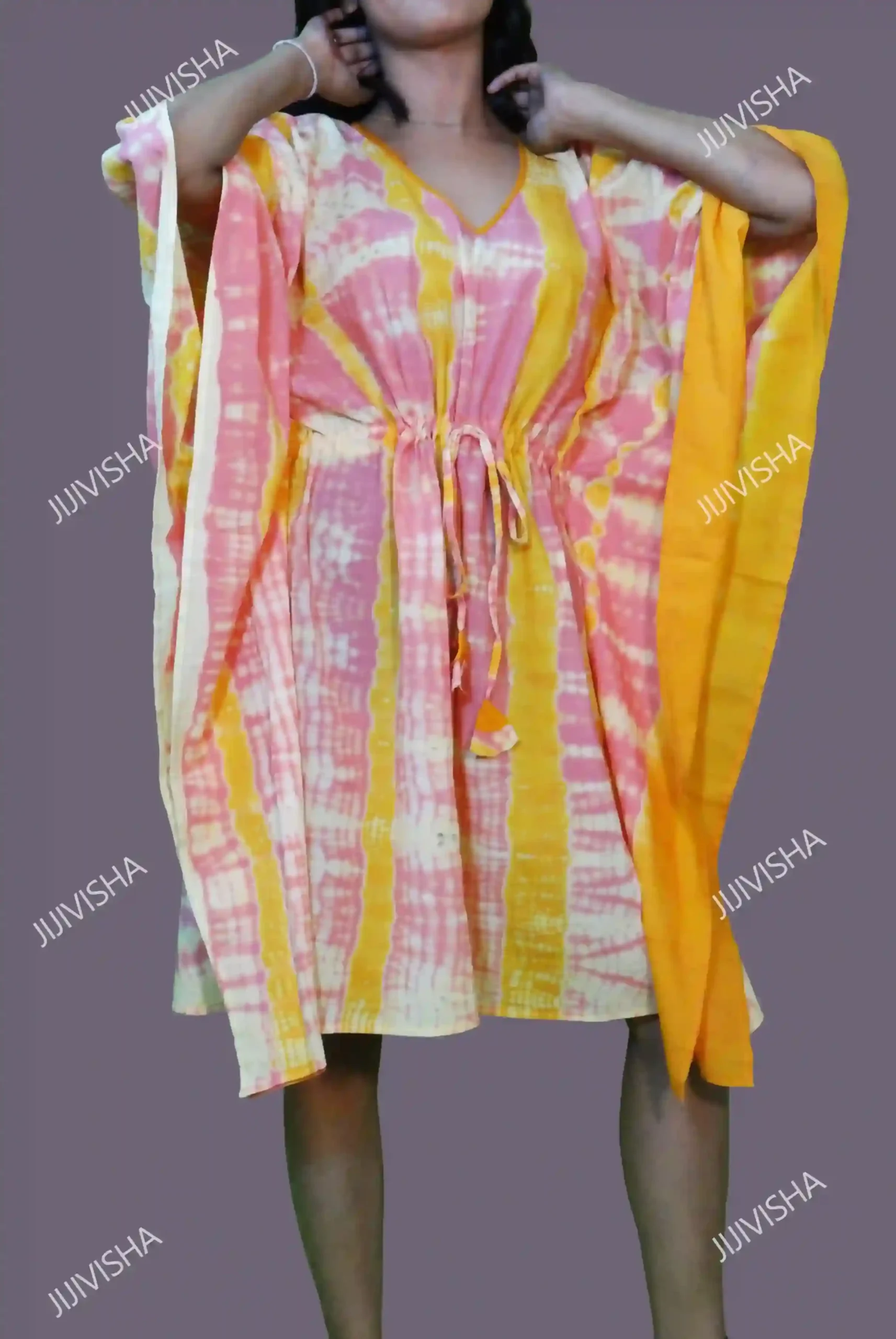 Buy Pink and Yellow Baatik Printed Kaftan Online