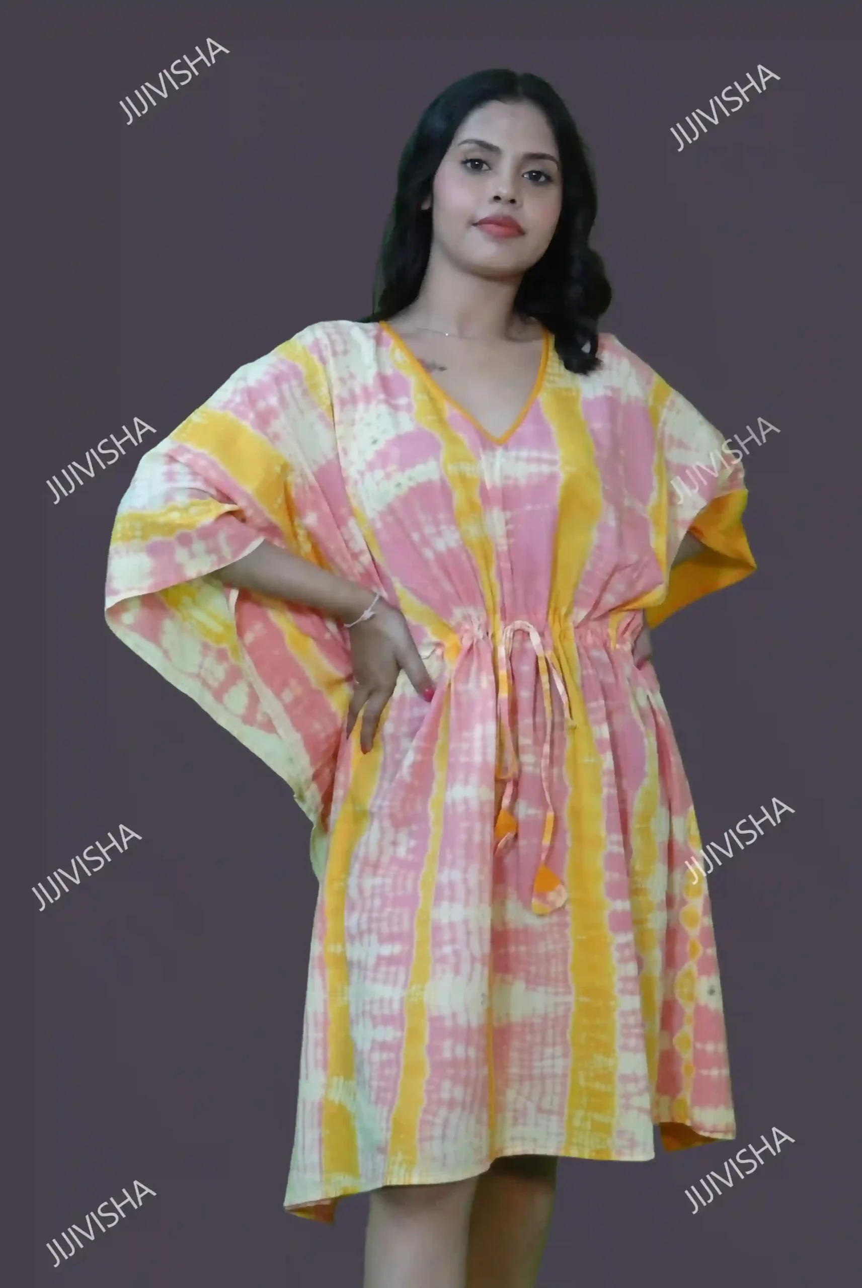 Buy Pink and Yellow Baatik Printed Kaftan Online