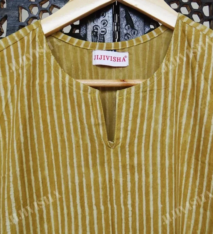 Buy Mustard Yellow Stripes Block Print Kurta Set Online