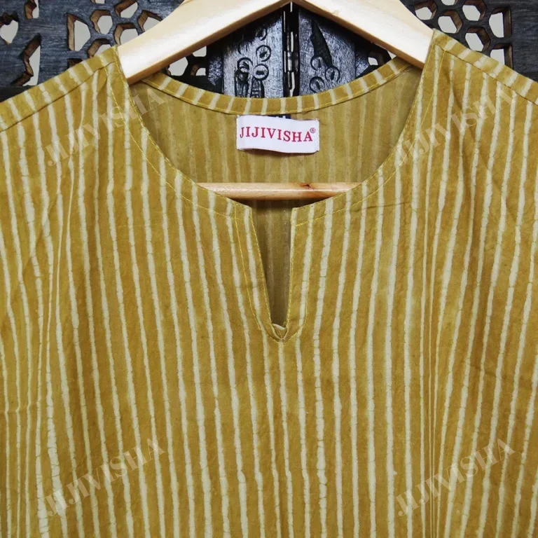 JVWAPKS009_2 Buy Mustard Yellow Stripes Block Print Kurta Set Online