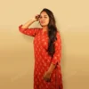 Buy Red and Beige Hand Block Printed Kurta Set Online