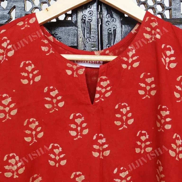Buy Red and Beige Hand Block Printed Kurta Set Online