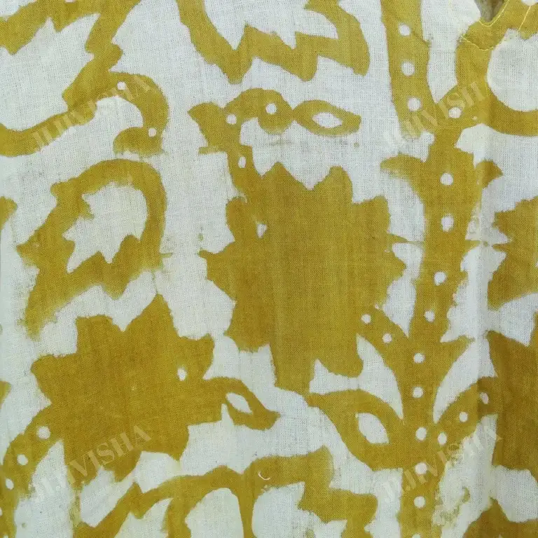 Buy Mustard & Beige Leaves Block Printed Short Kurti Online