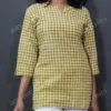 Buy Mustard & Beige Checkered Cotton Short Kurti Online