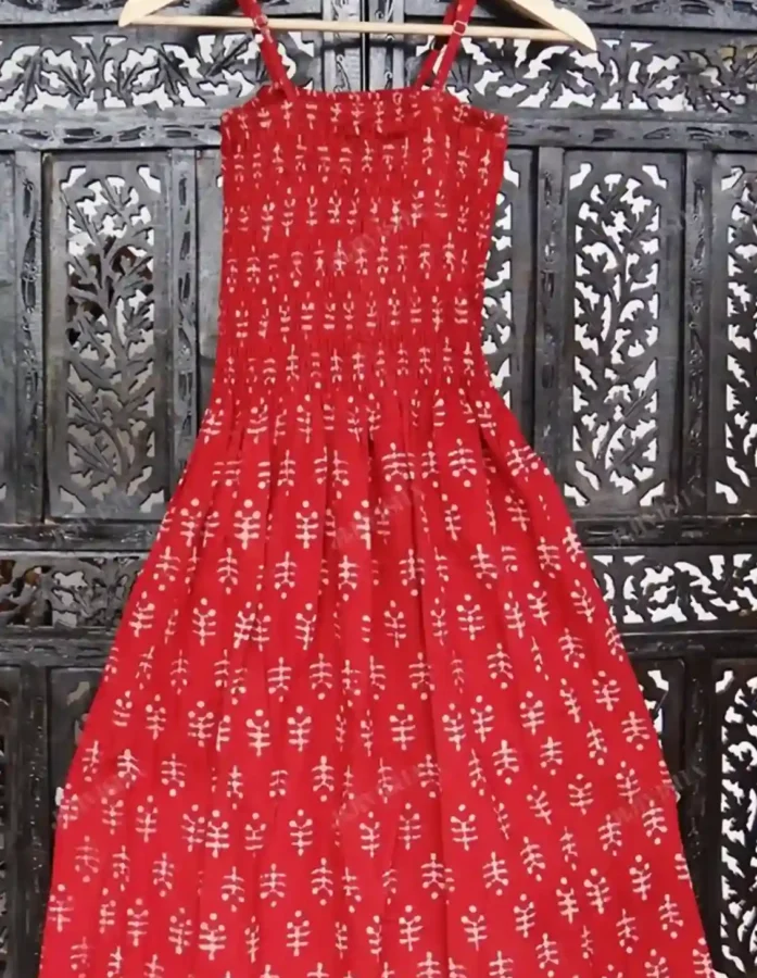 Red Hand Block Printed Cotton Tunic - Gallery Image