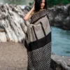 Buy Black & Beige Block Printed Chanderi Cotton Silk Saree Online
