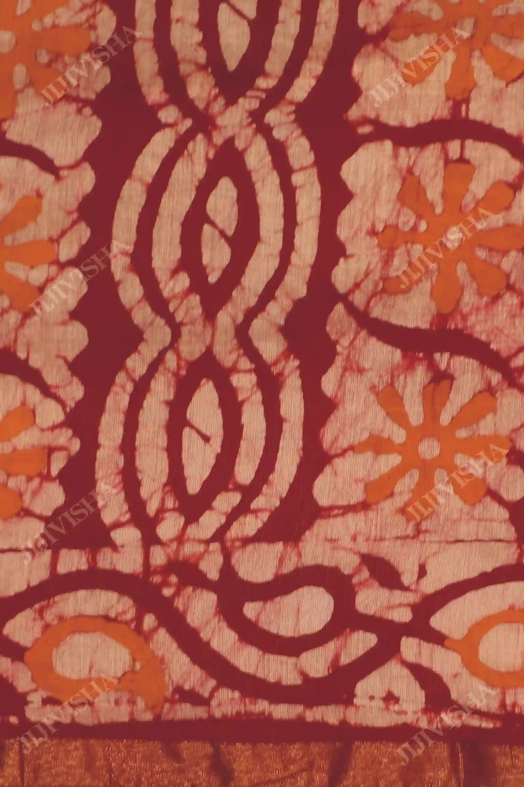 Buy Red & Yellow Floral Hand Block Printed Cotton Saree Online