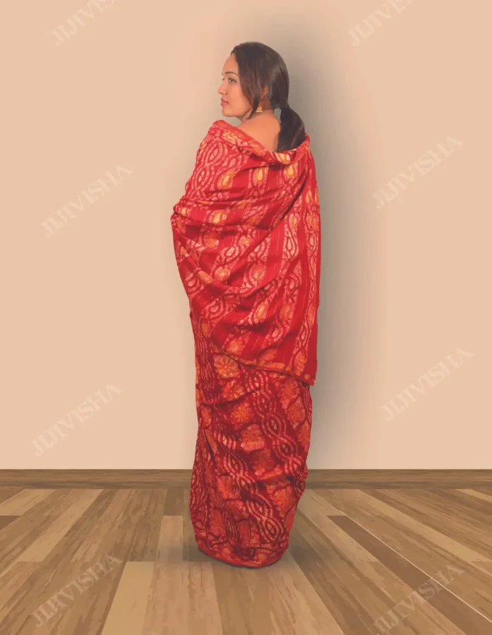 Buy Red & Yellow Floral Hand Block Printed Cotton Saree Online