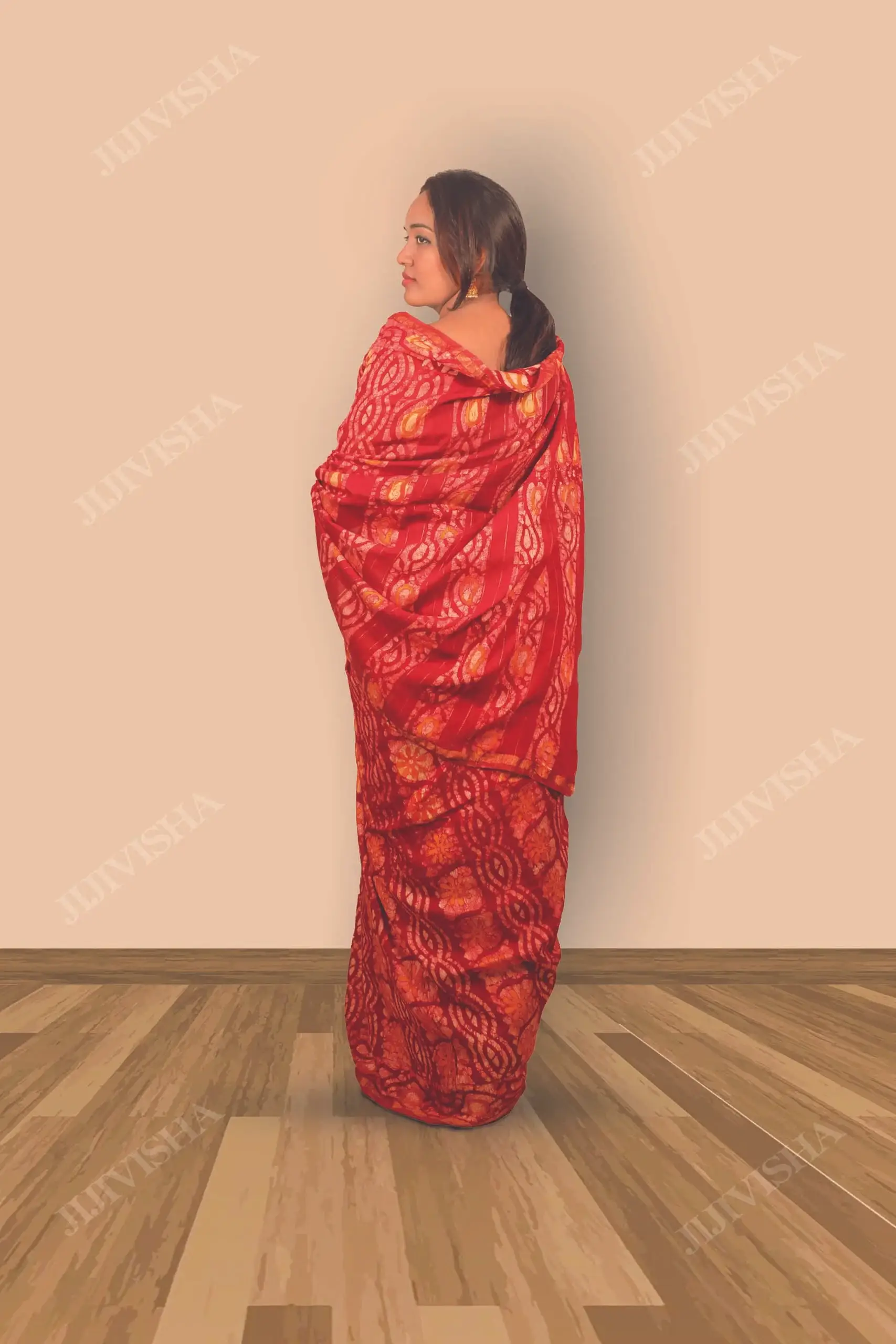 Buy Red & Yellow Floral Hand Block Printed Cotton Saree Online