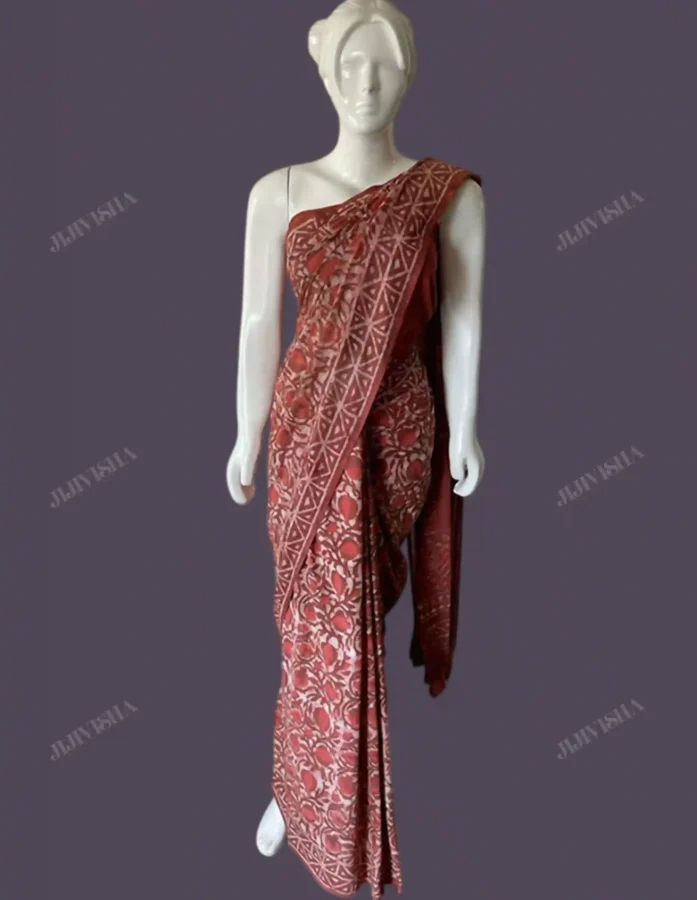 Buy Lal aur Safed Phool Cotton Saree Online