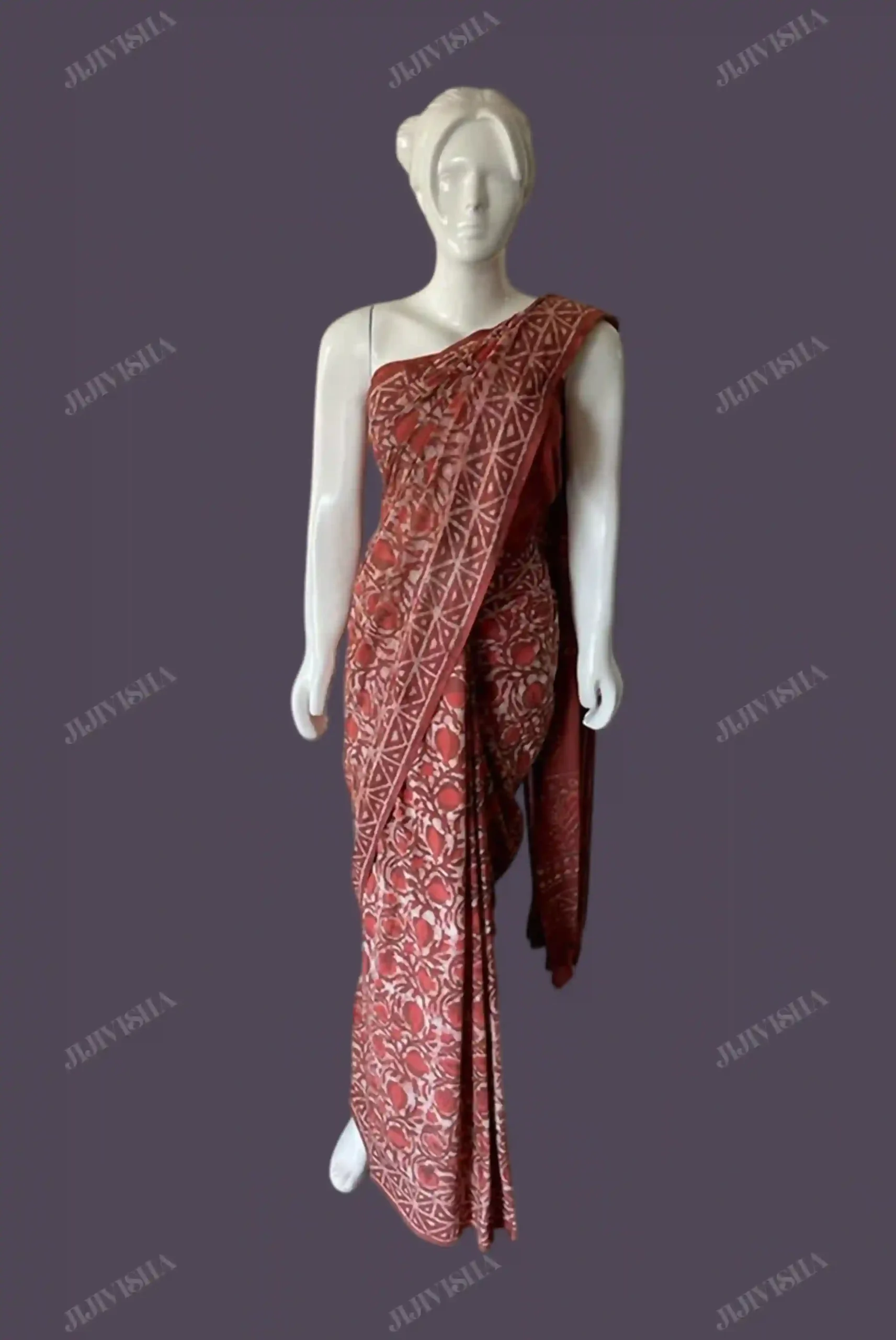 Buy Lal aur Safed Phool Cotton Saree Online