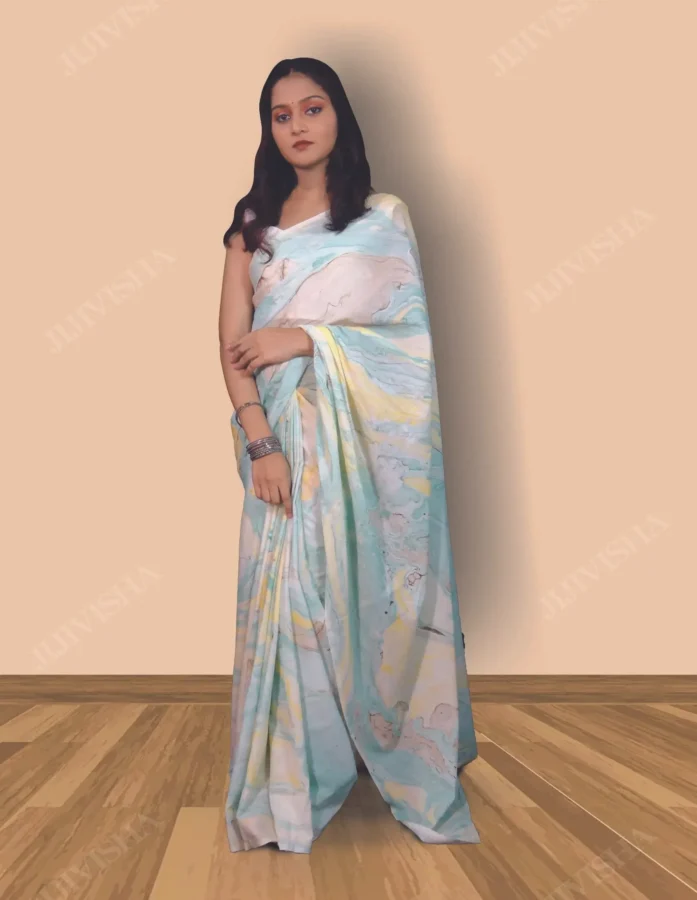 Buy Peeli Neeli Cotton Sangmarmar Print Saree Online