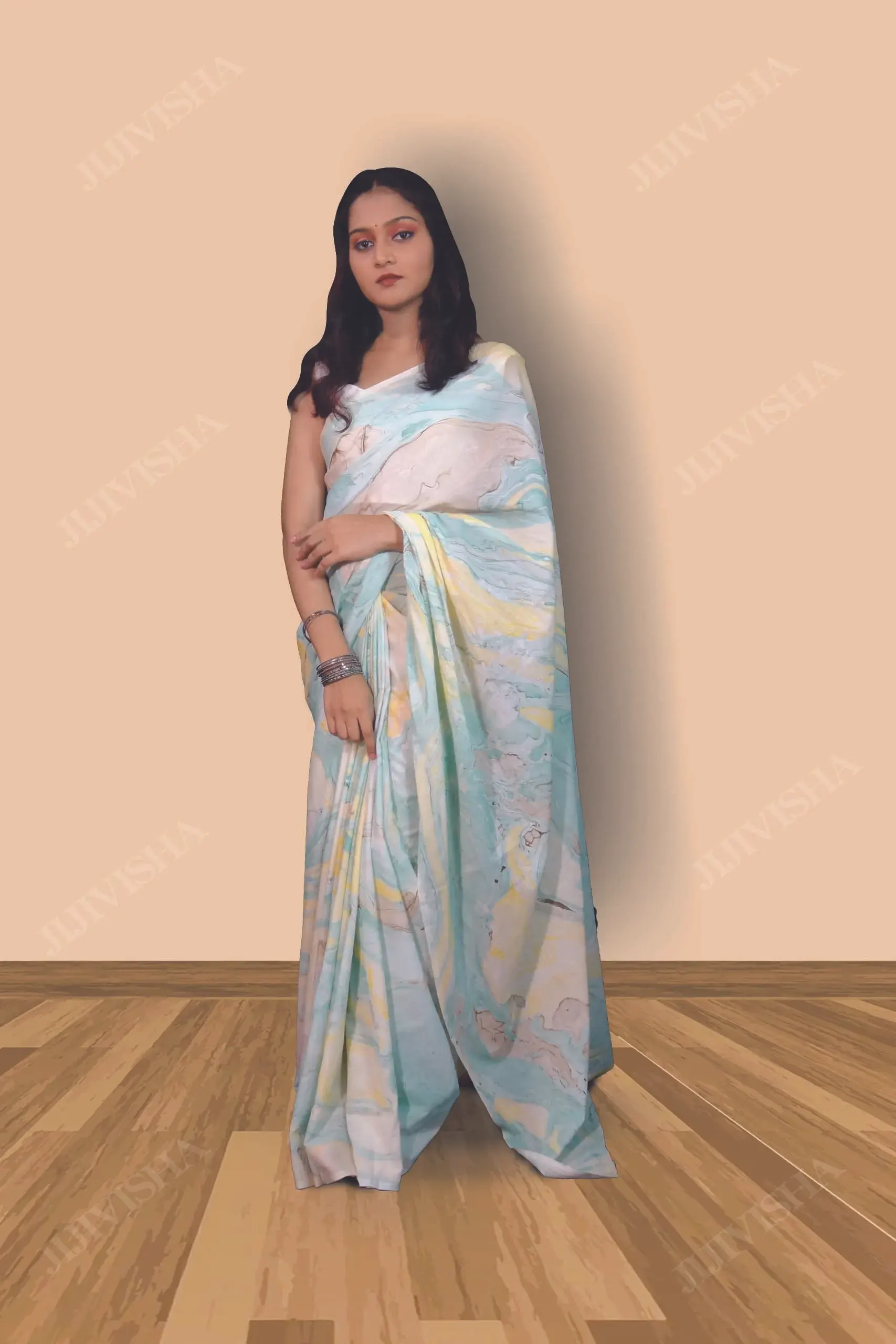 Buy Peeli Neeli Cotton Sangmarmar Print Saree Online
