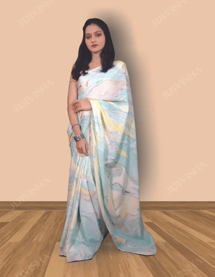 Buy Peeli Neeli Cotton Sangmarmar Print Saree Online