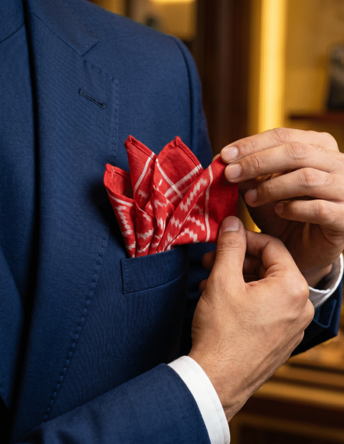 Red Semi Patola Silk Pocket Square