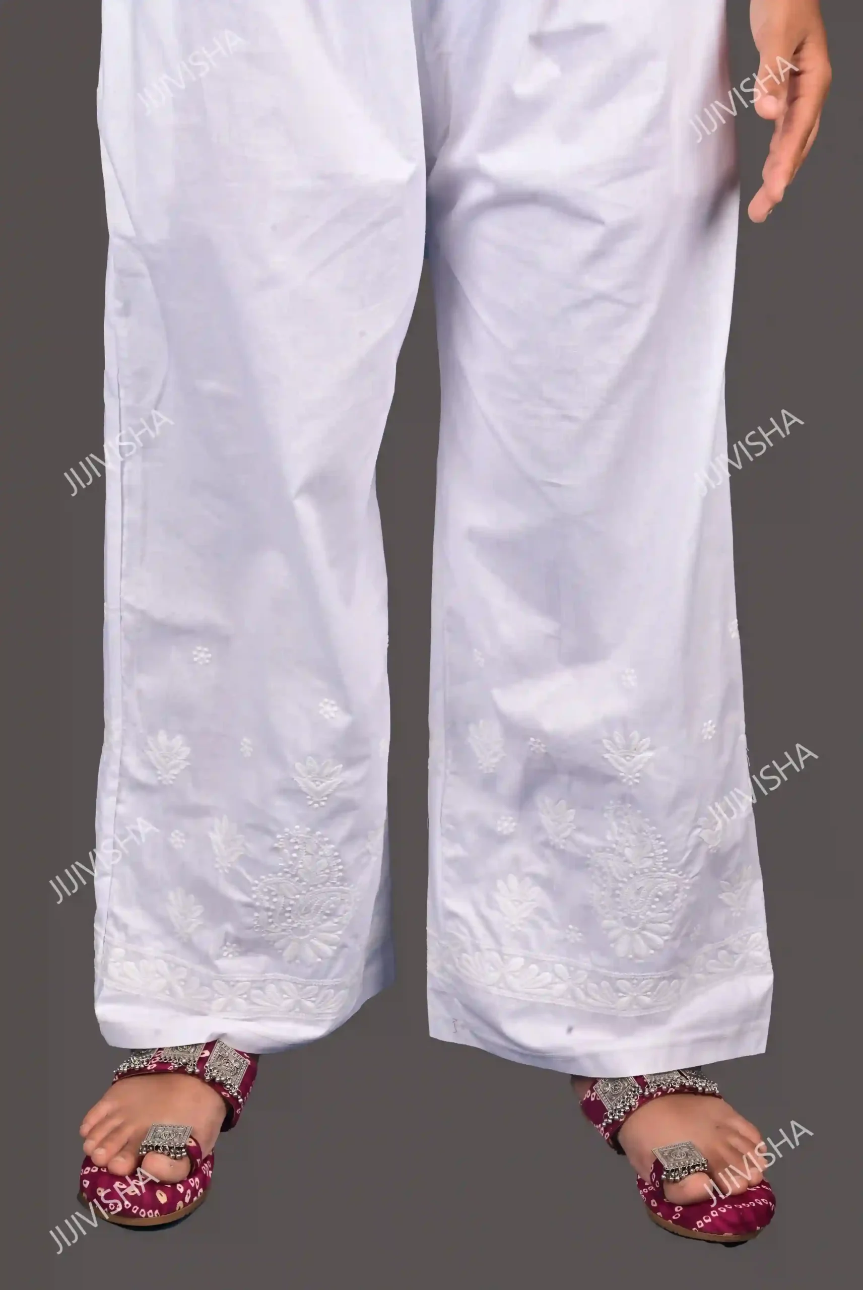 Buy White Cotton Chikankari Palazzo Online