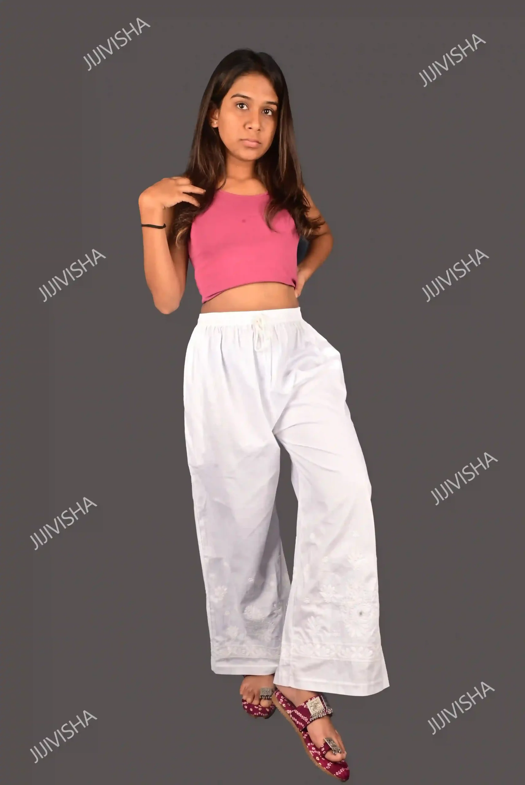 Buy White Cotton Chikankari Palazzo Online