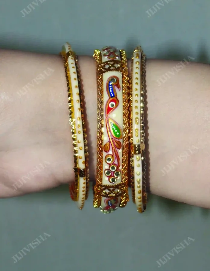 Buy Golden And Ivory Meenakari Bangles Set Online