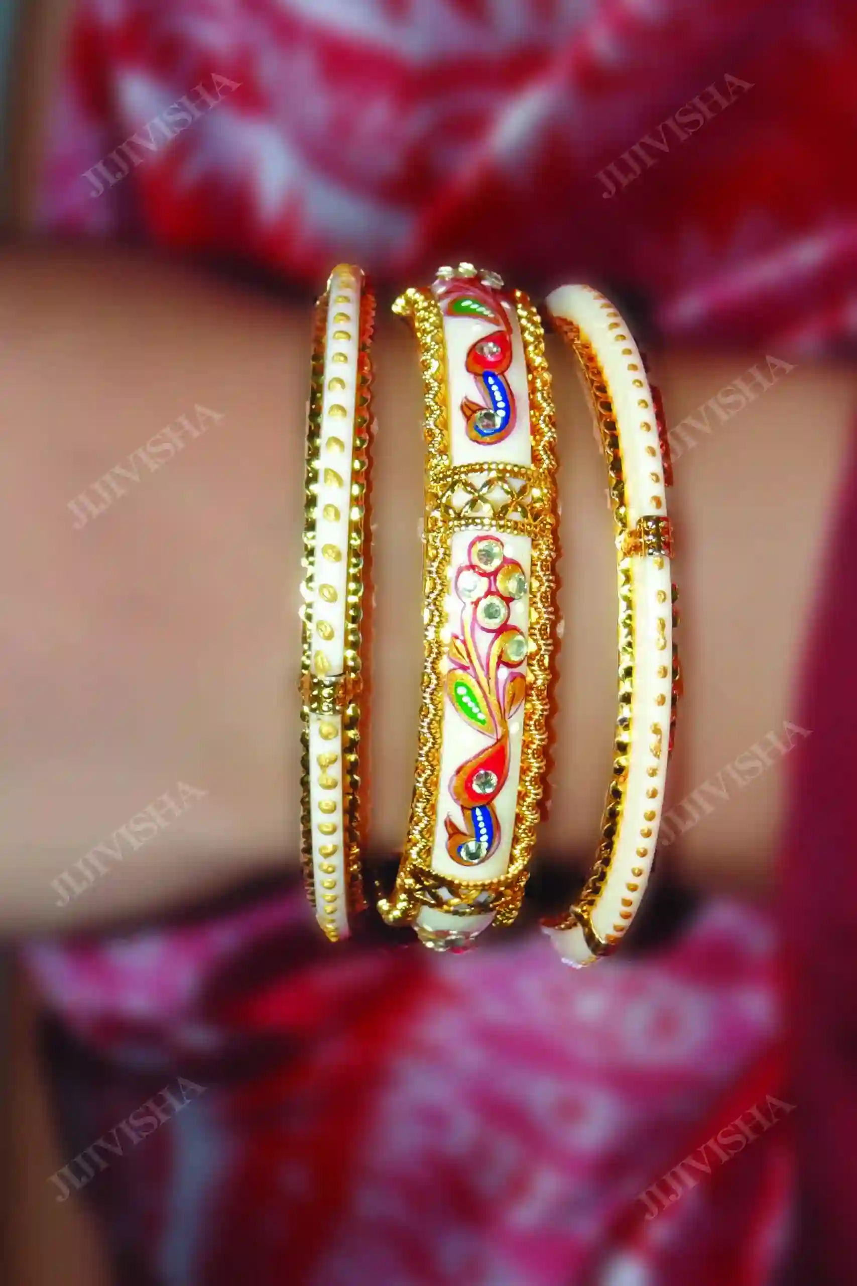Buy Golden And Ivory Meenakari Bangles Set Online