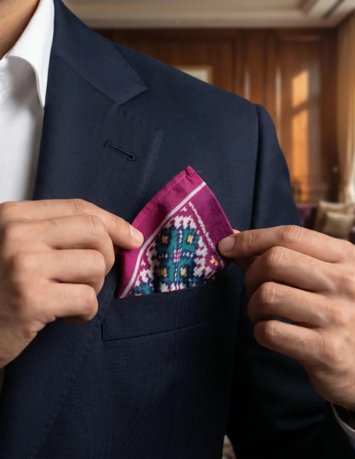 Red Floral Patola Silk Pocket Square