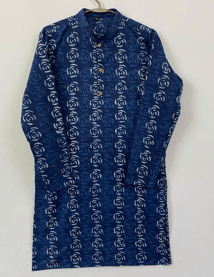 Hand Block Printed Indigo Kurta-Pyjama Set
