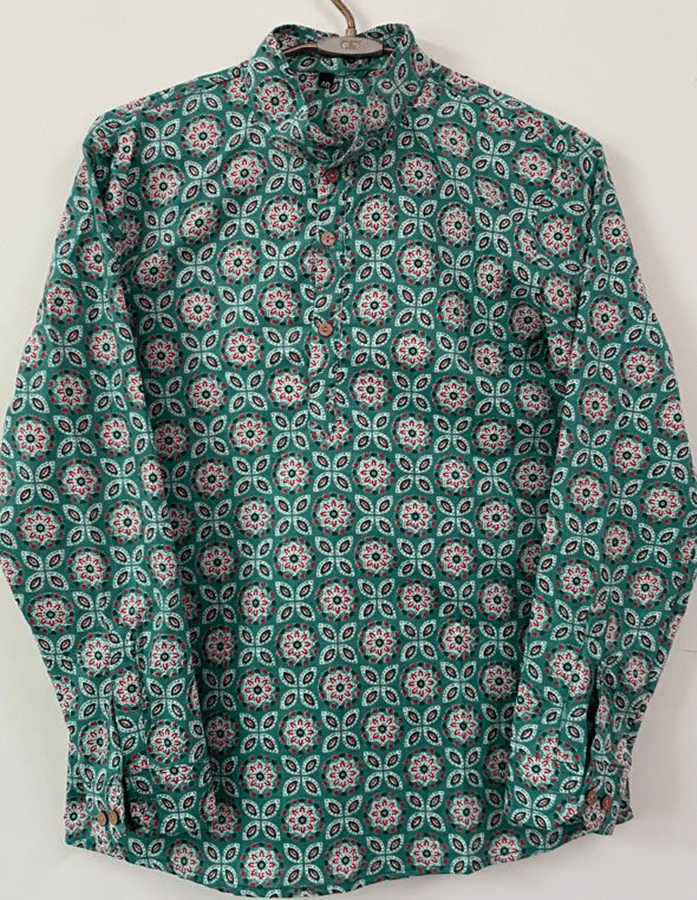 Cotton Hand Block printed Indigo colored Kurta-pyjama set