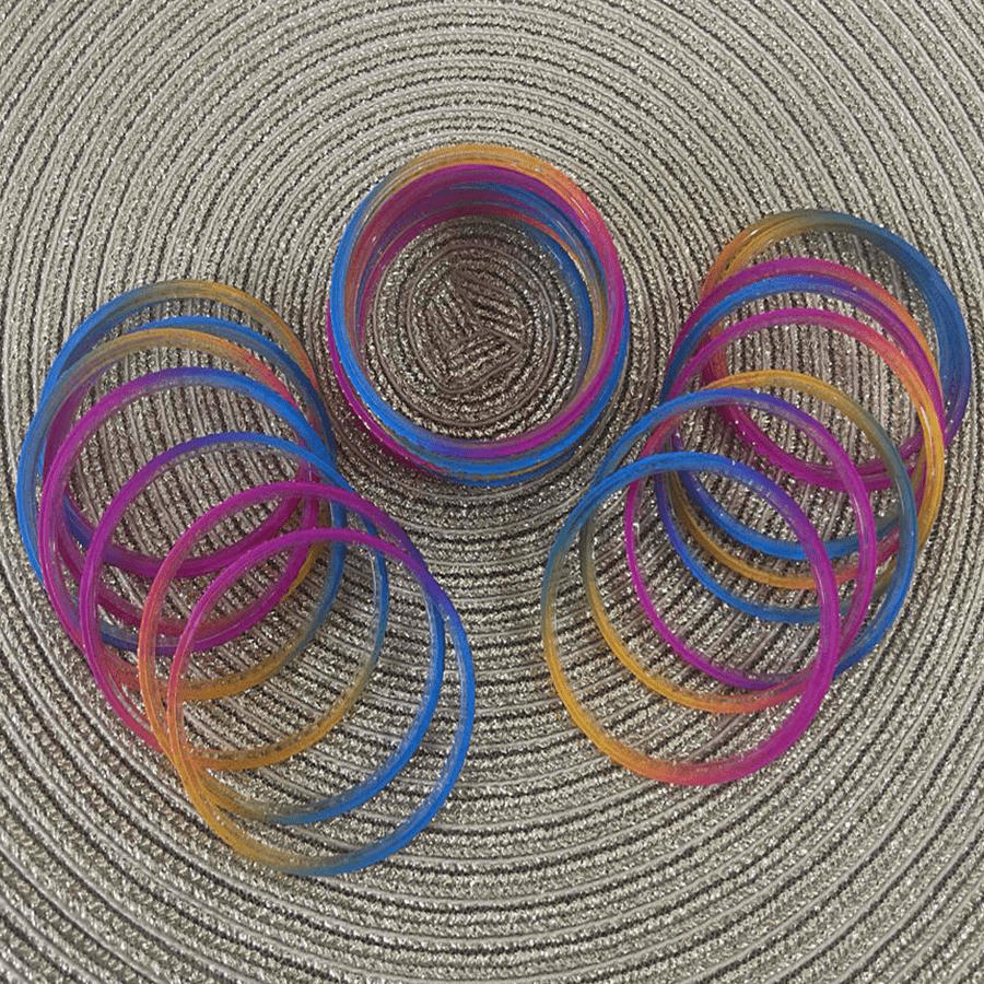 Handcrafted glass bangles in yellow, blue and pink color