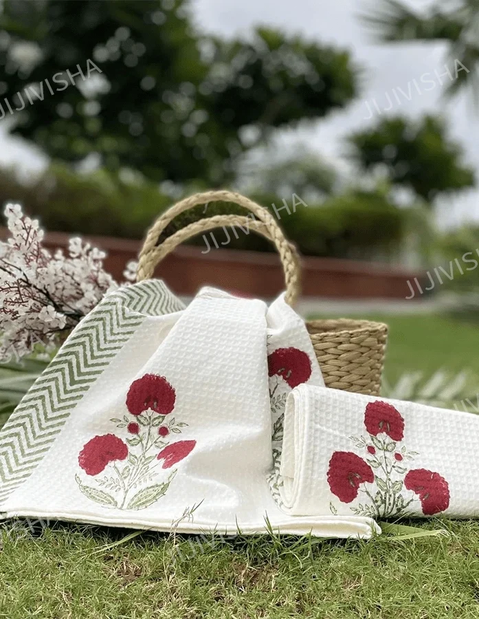 Buy Hand Block Printed Waffle Cotton Towel Online