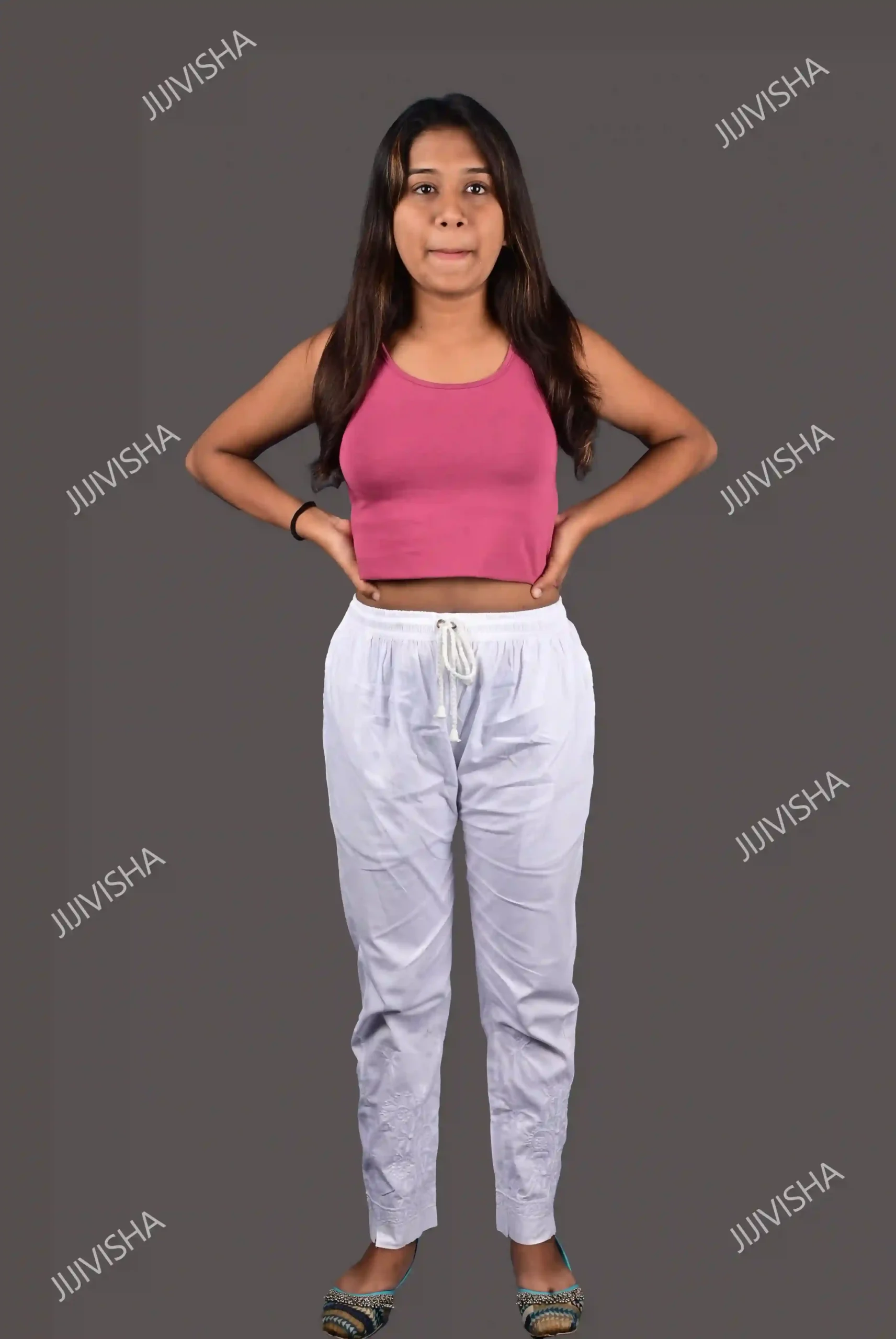 Buy White Cotton Chikankari Embroidery Pants Online