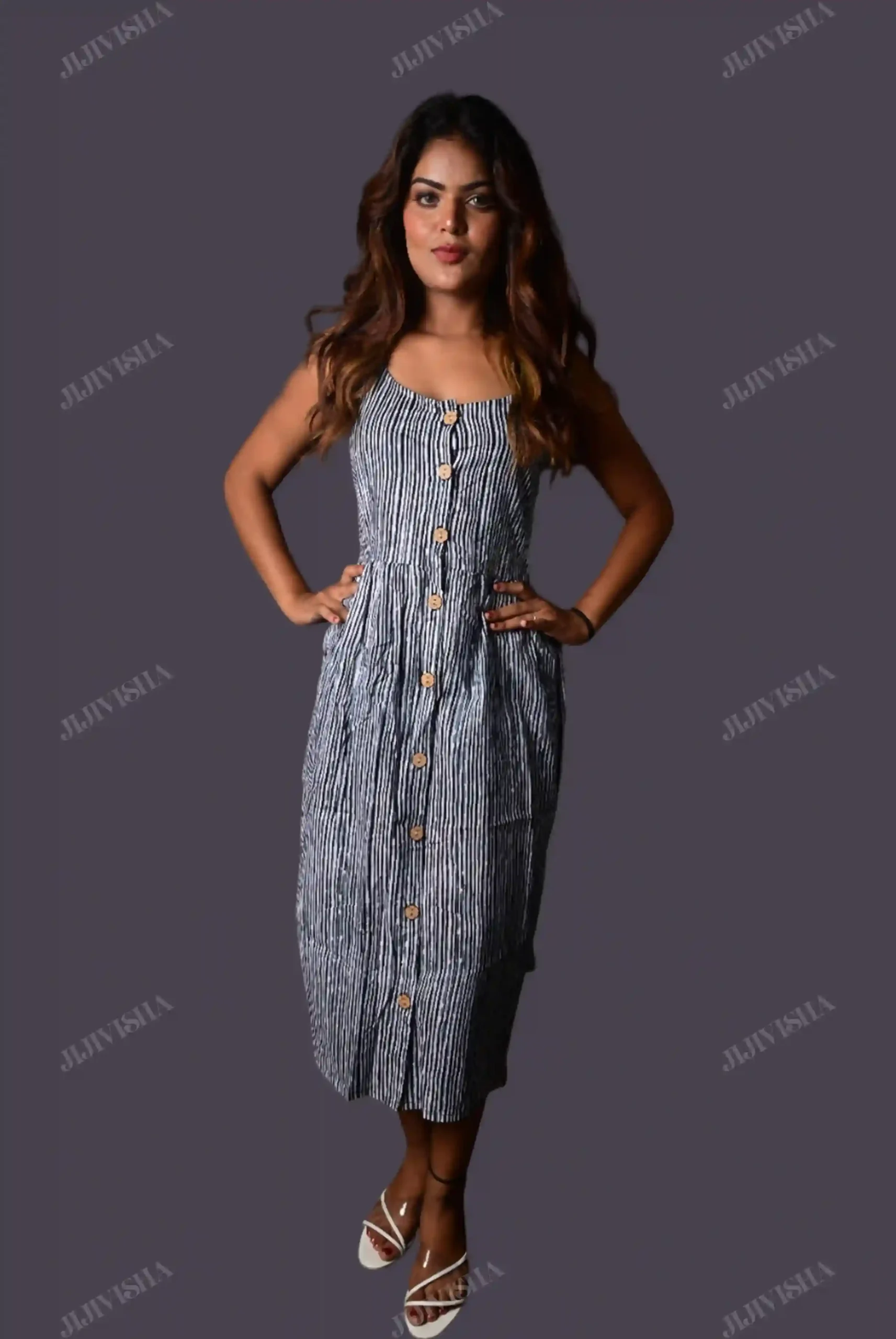 Buy Black & White Stripes Hand Block Printed Cotton Tunic Online