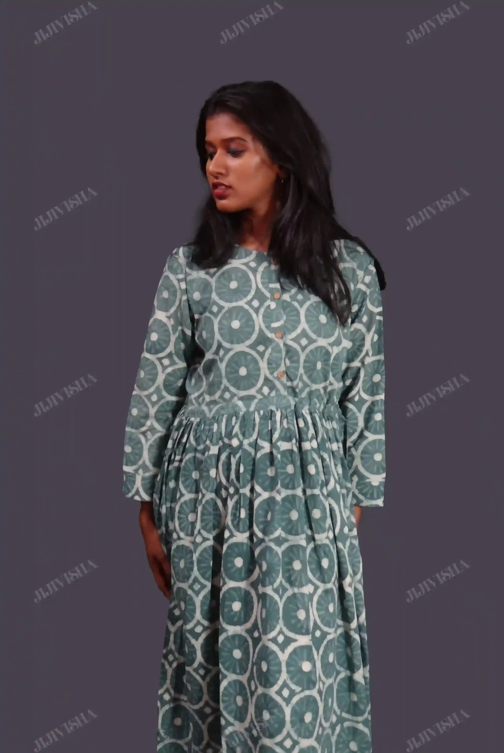 JVWAPTT003_4 Buy Fawn Circles Hand Block Printed Cotton Tunic Online
