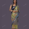 JVWSR007_2 Buy Black Checkered Kalamkari Silk Saree Online