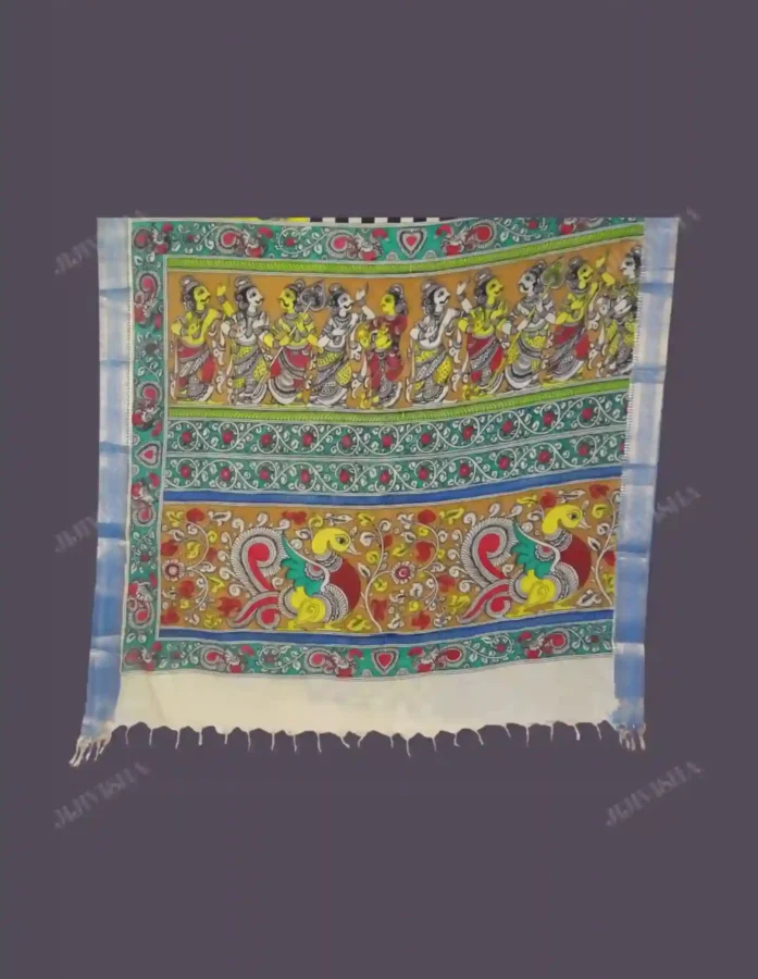 Buy Black Checkered Kalamkari Silk Saree Online