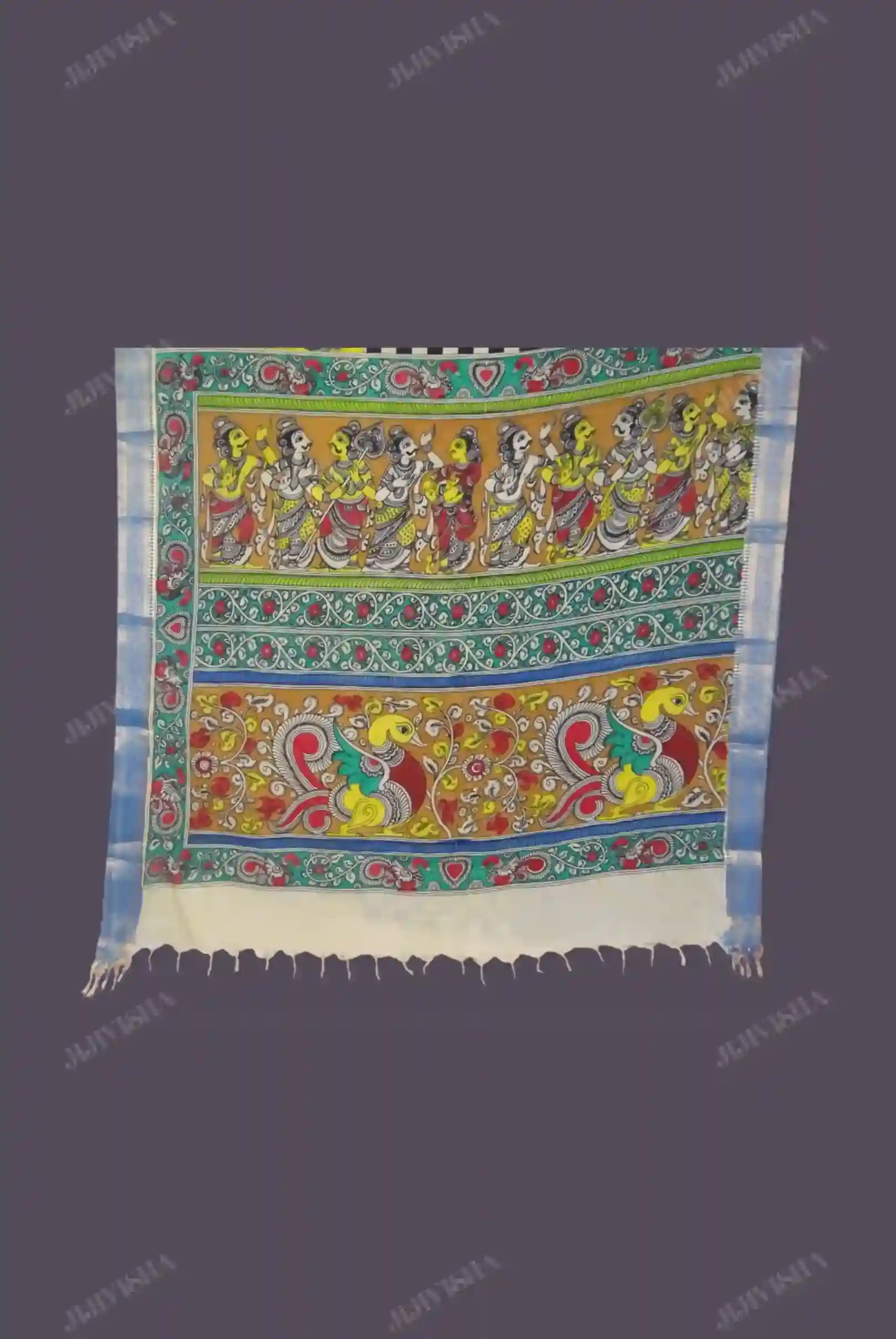 JVWSR007_4 Buy Black Checkered Kalamkari Silk Saree Online