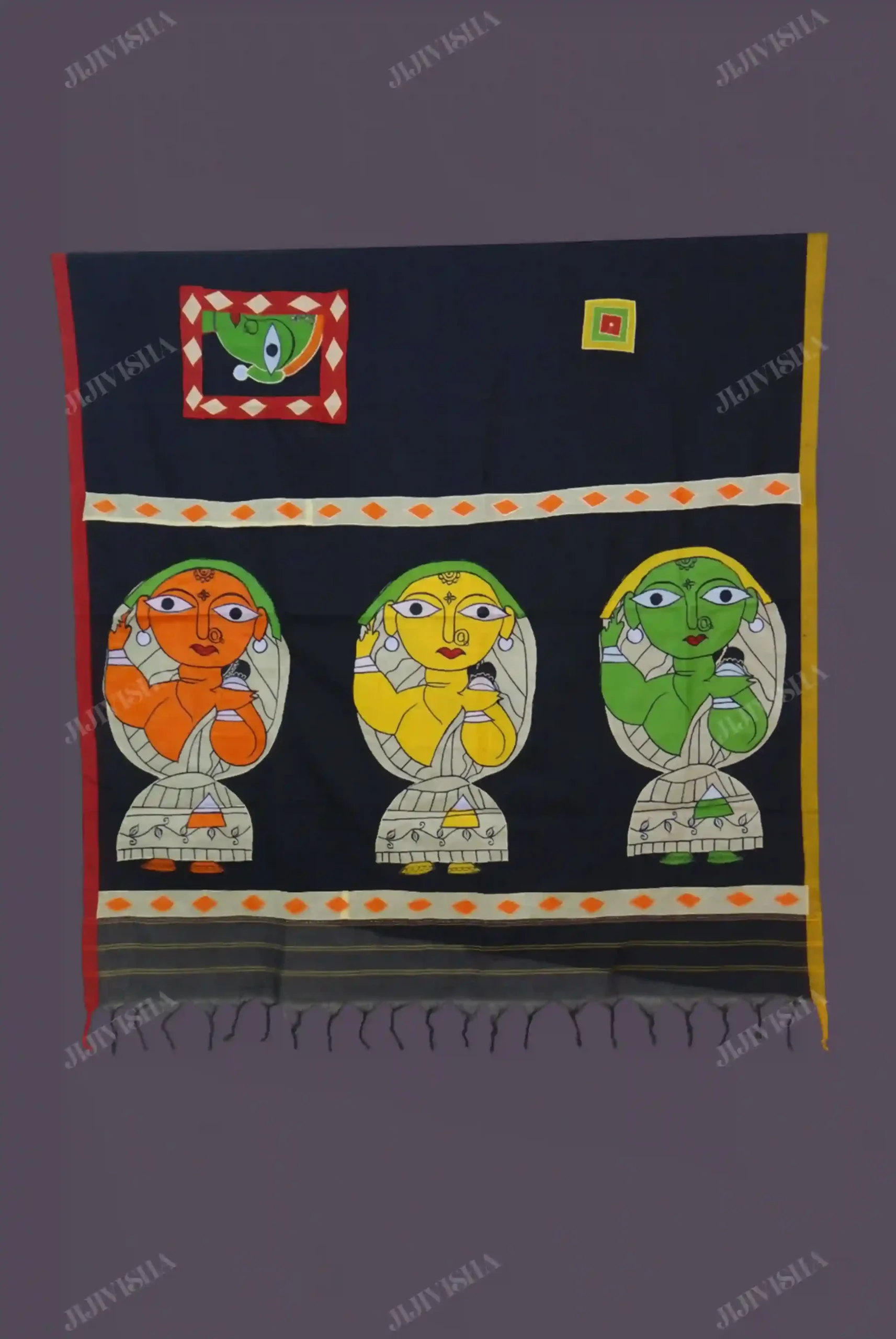 Buy Black Cotton Saree with Applique Work Online