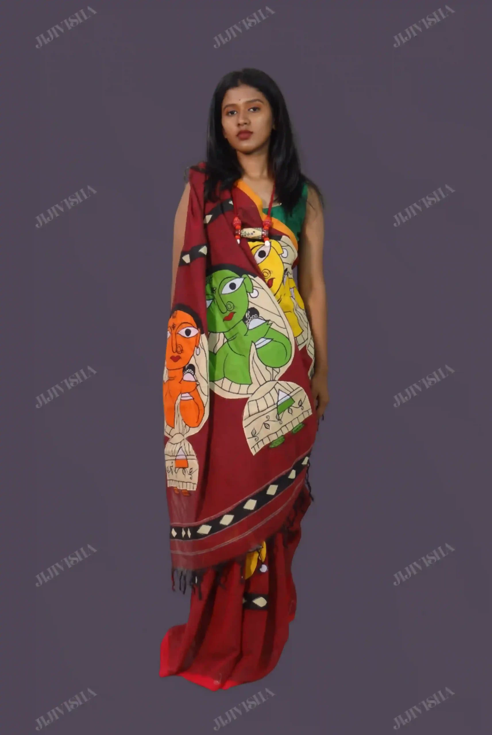 Buy Maroon Cotton Saree with Applique Work Online