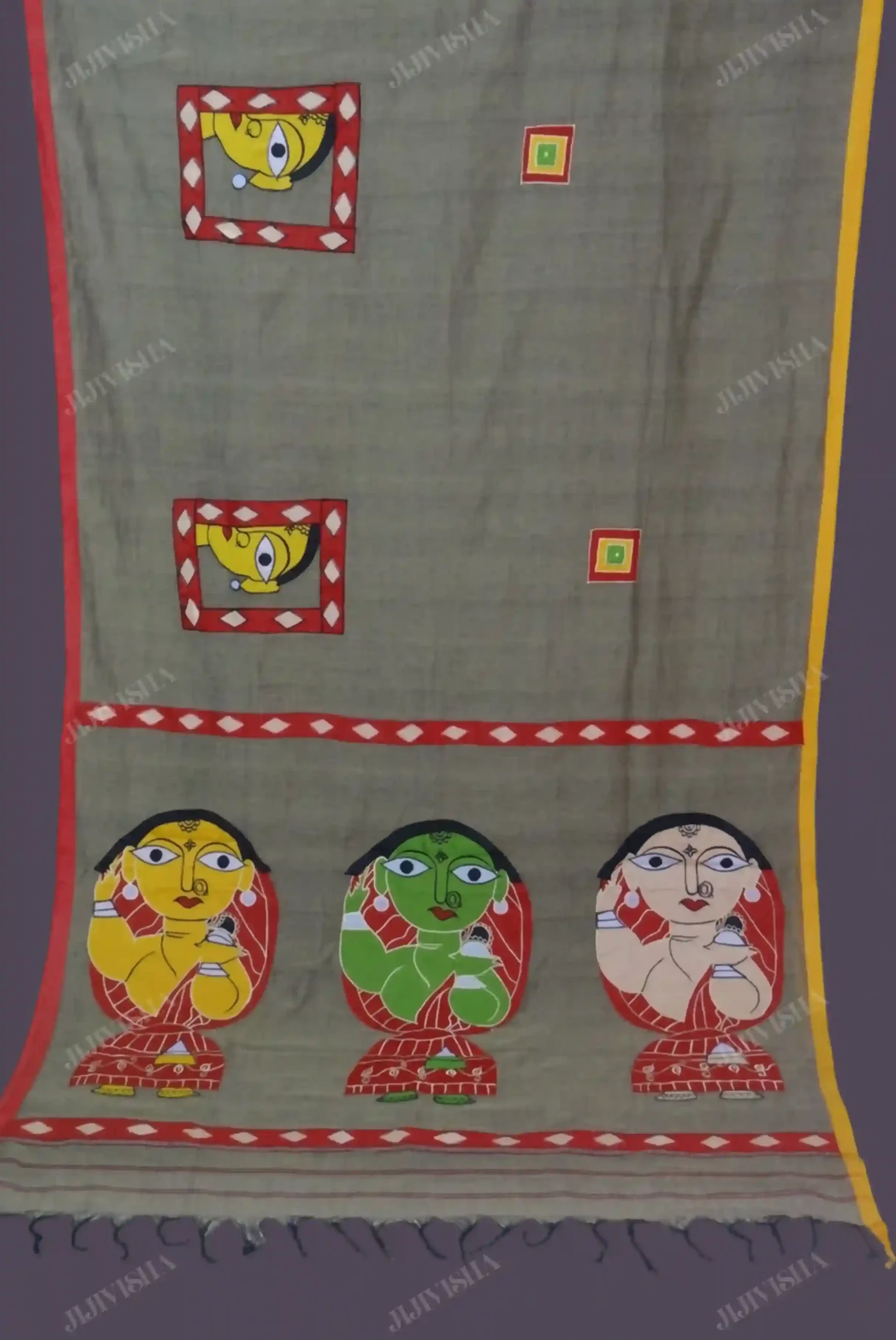 Buy Mehndi Green Cotton Saree with Applique Work Online