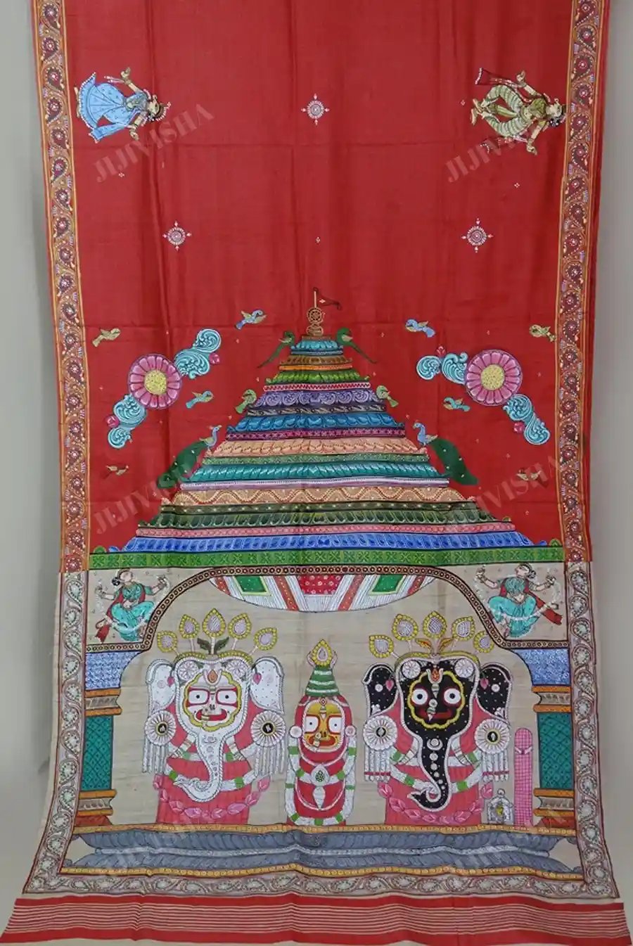 JVWSR042_5 Buy Lal Tussar Silk Pattachitra Hand Painted Saree Online