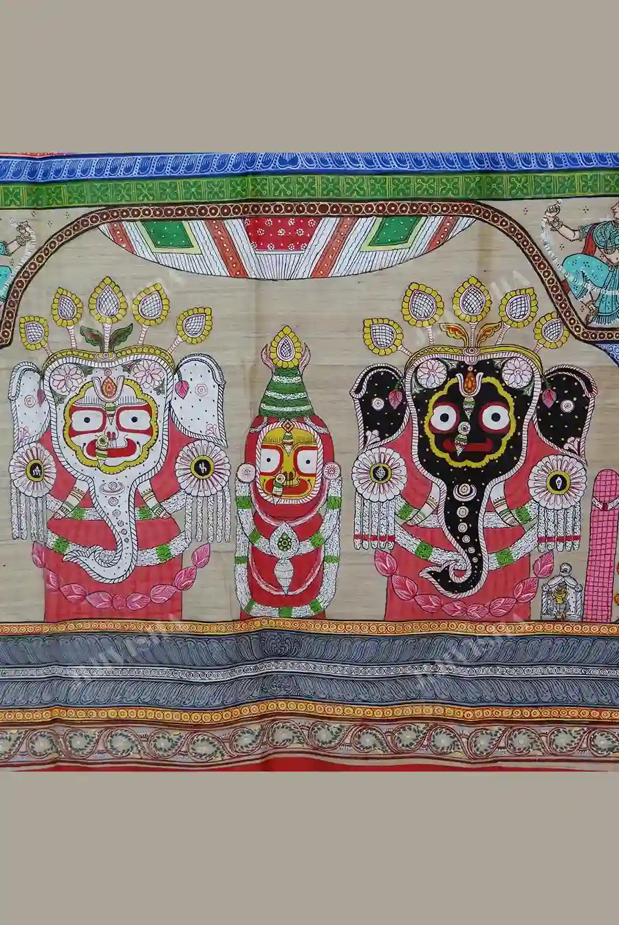 JVWSR042_7 Buy Lal Tussar Silk Pattachitra Hand Painted Saree Online