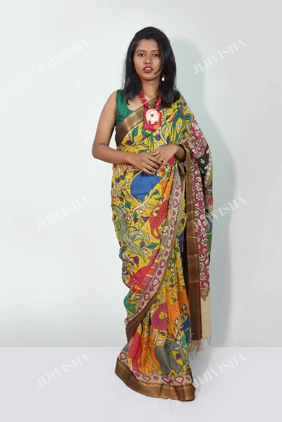Buy Yellow Kalamkari Silk Saree Online